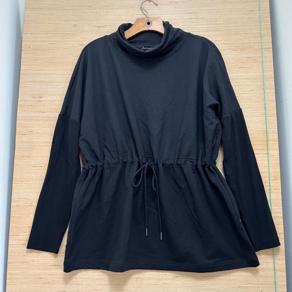 Athleta‎ Womens Black Mock Neck Drawstring Waist Tunic Sweatshirt Medium